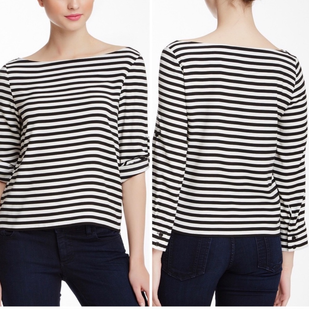 Alice + Olivia Curtis Striped Silk Blend Top Sz L